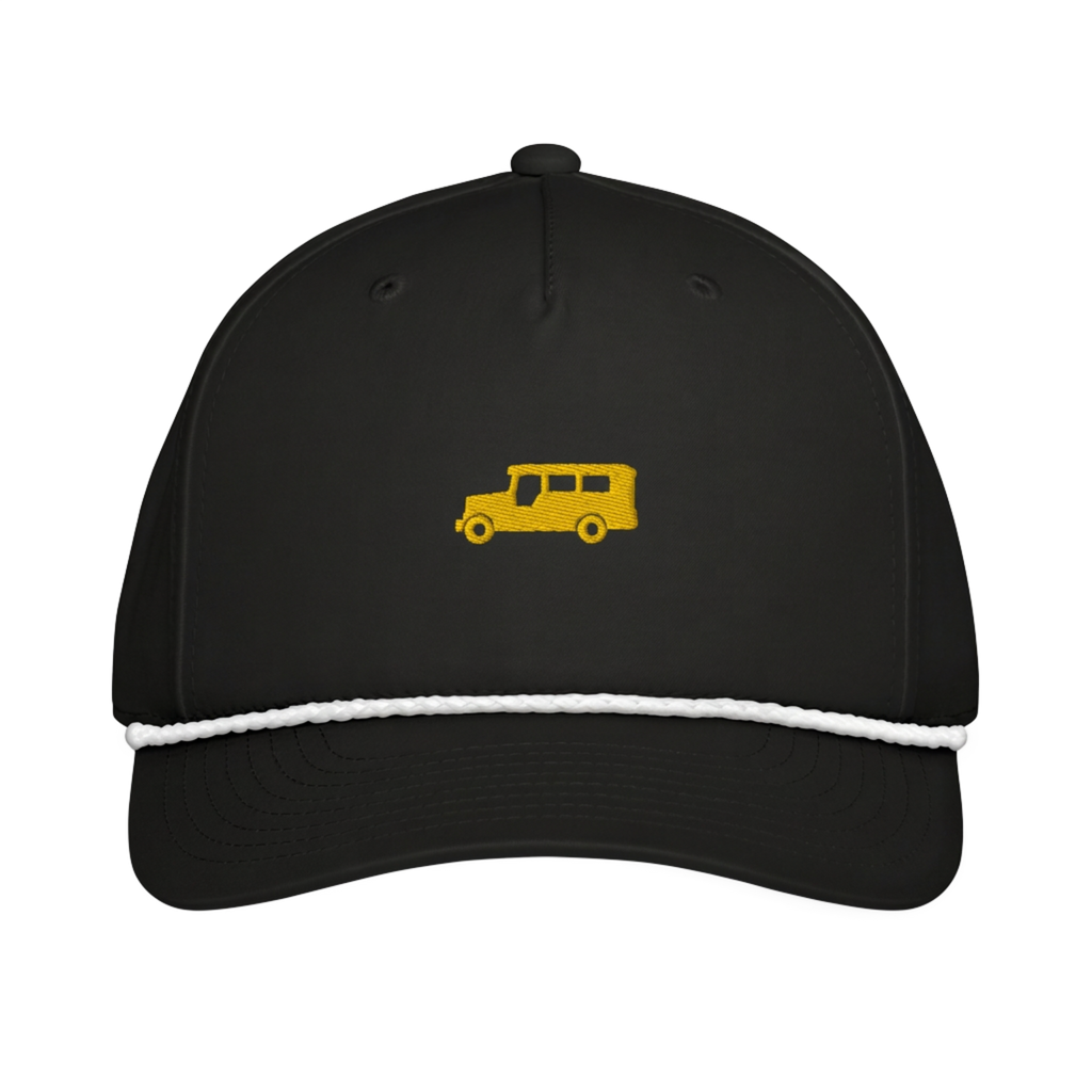 Yellow Gold Jeepney + Script - Rope Hat - Black/White