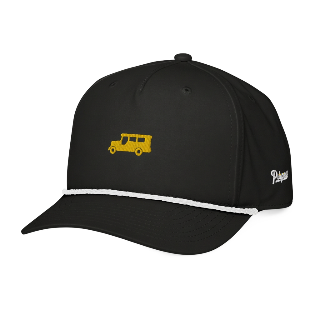 Yellow Gold Jeepney + Script - Rope Hat - Black/White