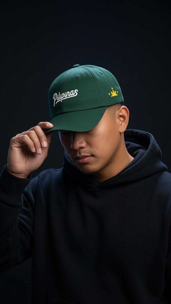 SCRIPT + SOLEIL & TROIS ÉTOILES sur chapeau vert